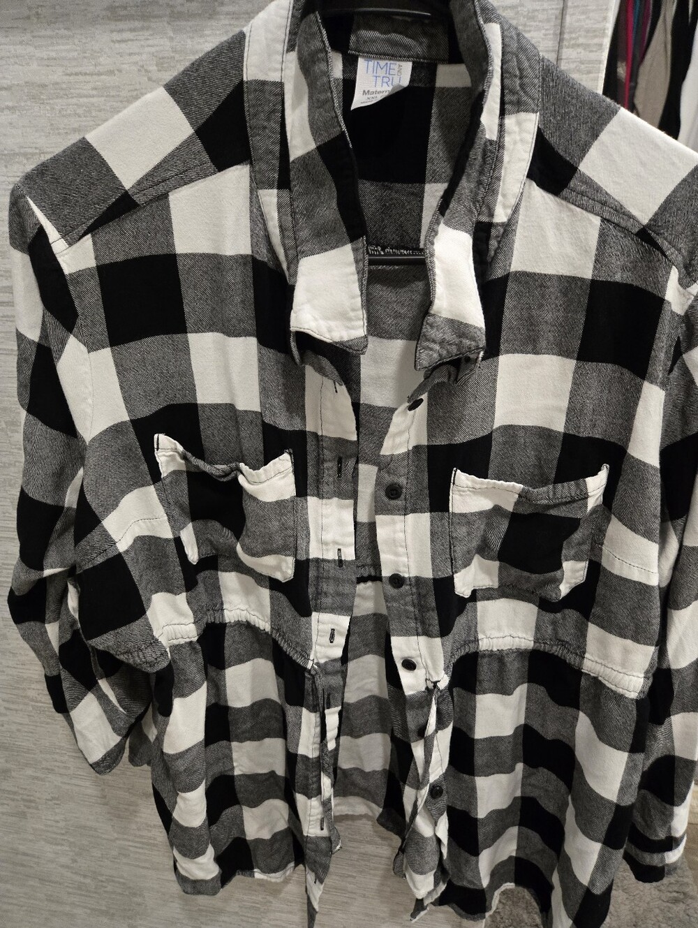Womens  Maternity Black & White Plaid Button-Up Shirt